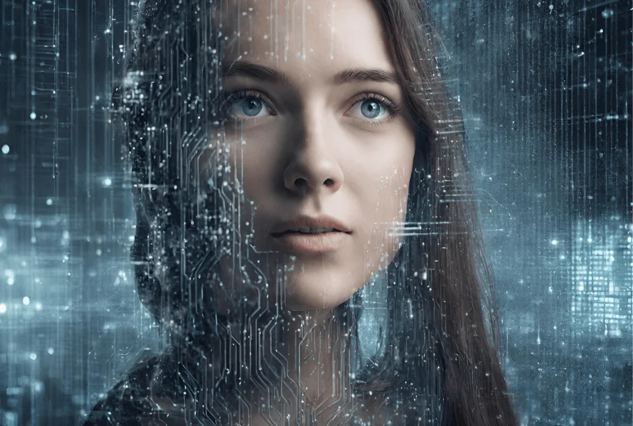 Mulher olhando o horizonte digital